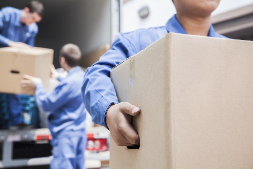 Moving van with recycled boxes and reusable packing materials in Wandsworth