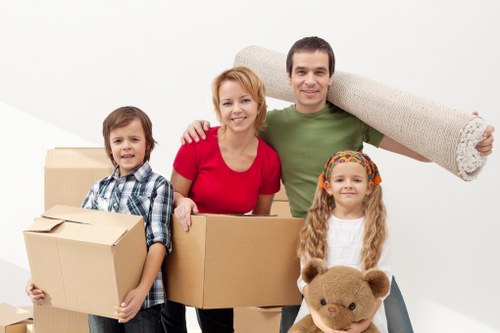 Packed moving boxes and furniture prepared for removal services in Wandsworth